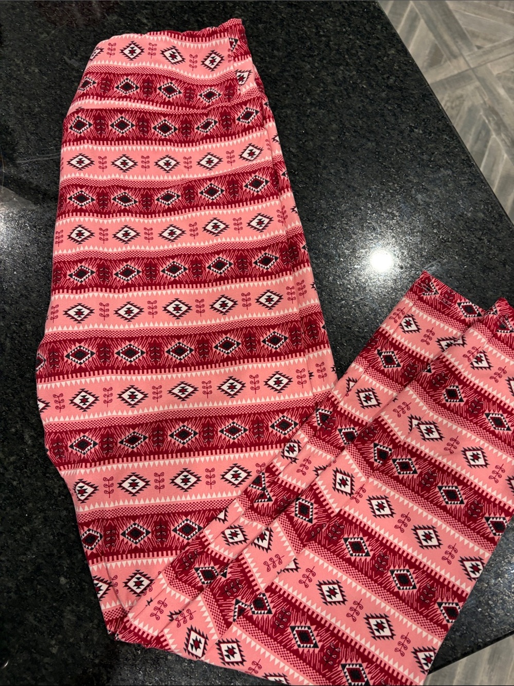 LuLaRoe Pink and Red Aztec Lounge Leggings